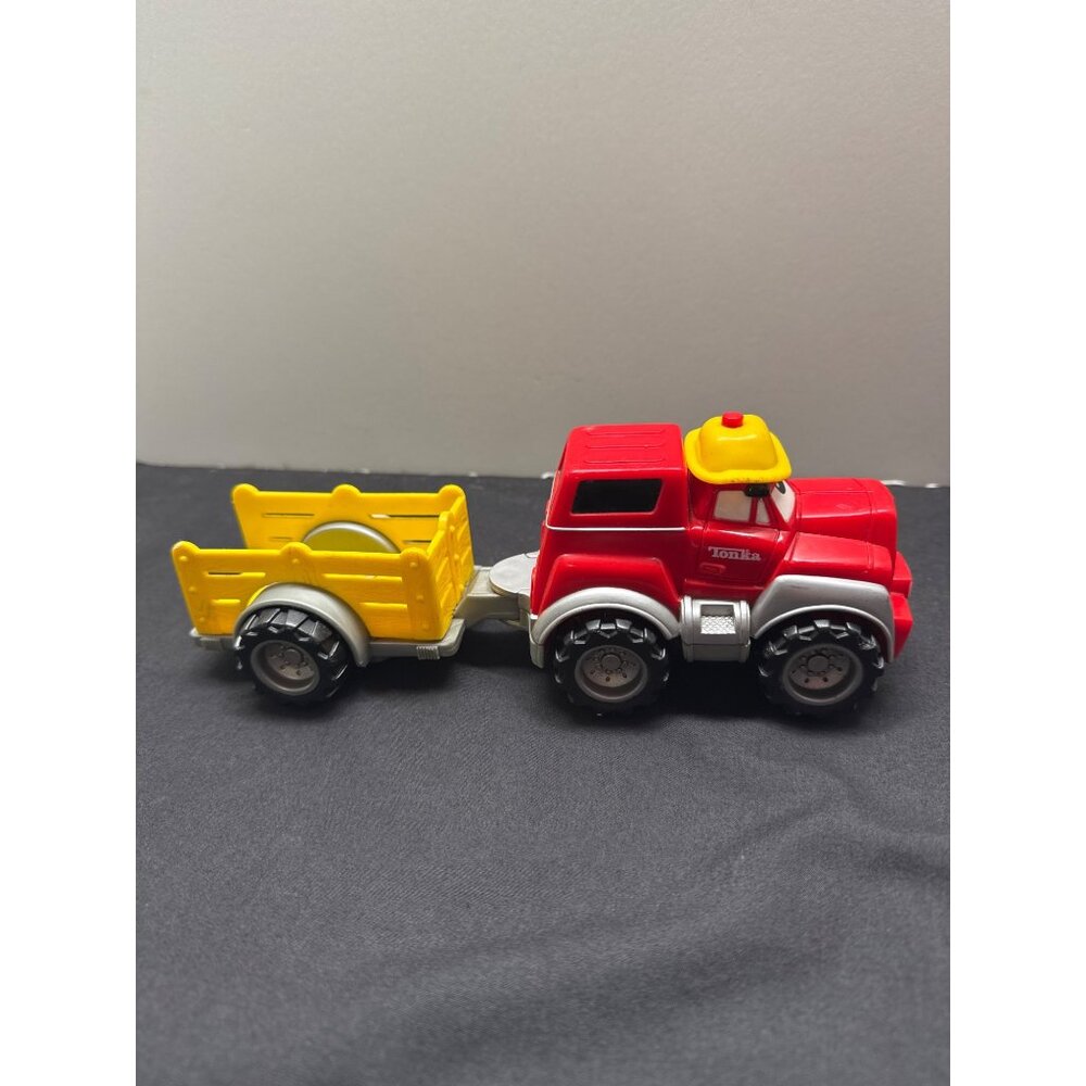 Tonka Red & Yellow Toy Truck With Yellow Trailer For Kids Durable Plastic Intera